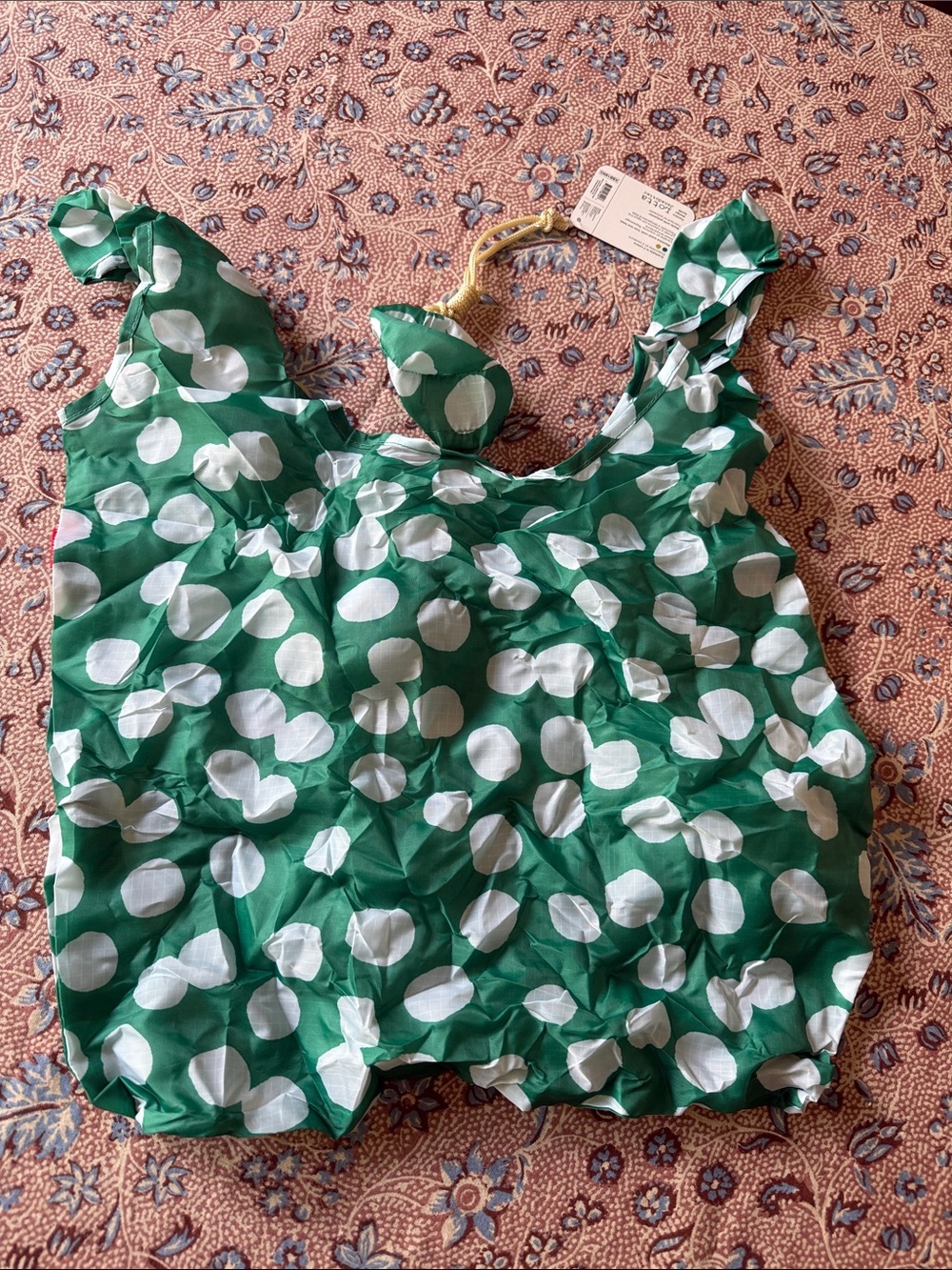 🆕 Kikkerland Lotta Jansdotter Reusable Tote/Shopping Bag lucky green polka dots - Picture 3 of 5